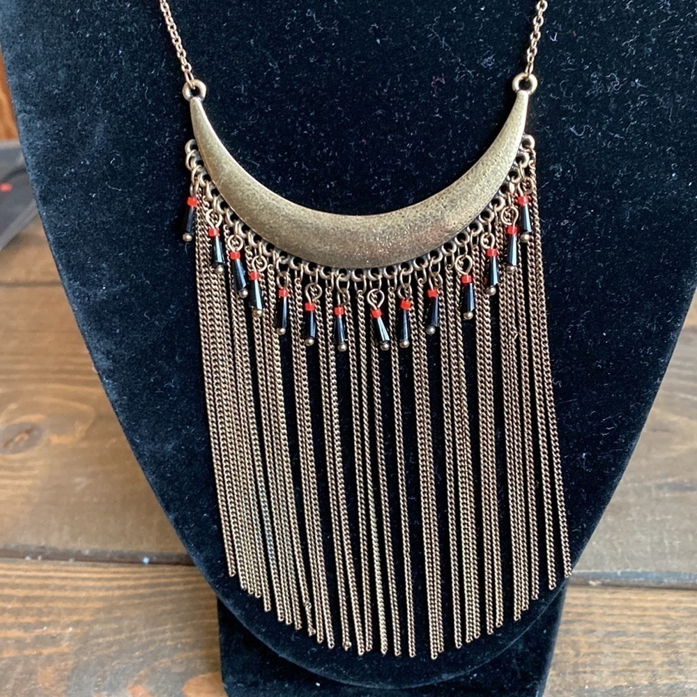 BRIGHTON boho antiqued brass and beads waterfall long necklace‎